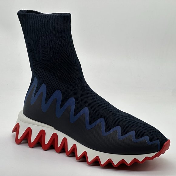 Christian Louboutin SHARKY SOCK Women Knit Flat Sneakers Shoes Navy - Picture 5 of 12